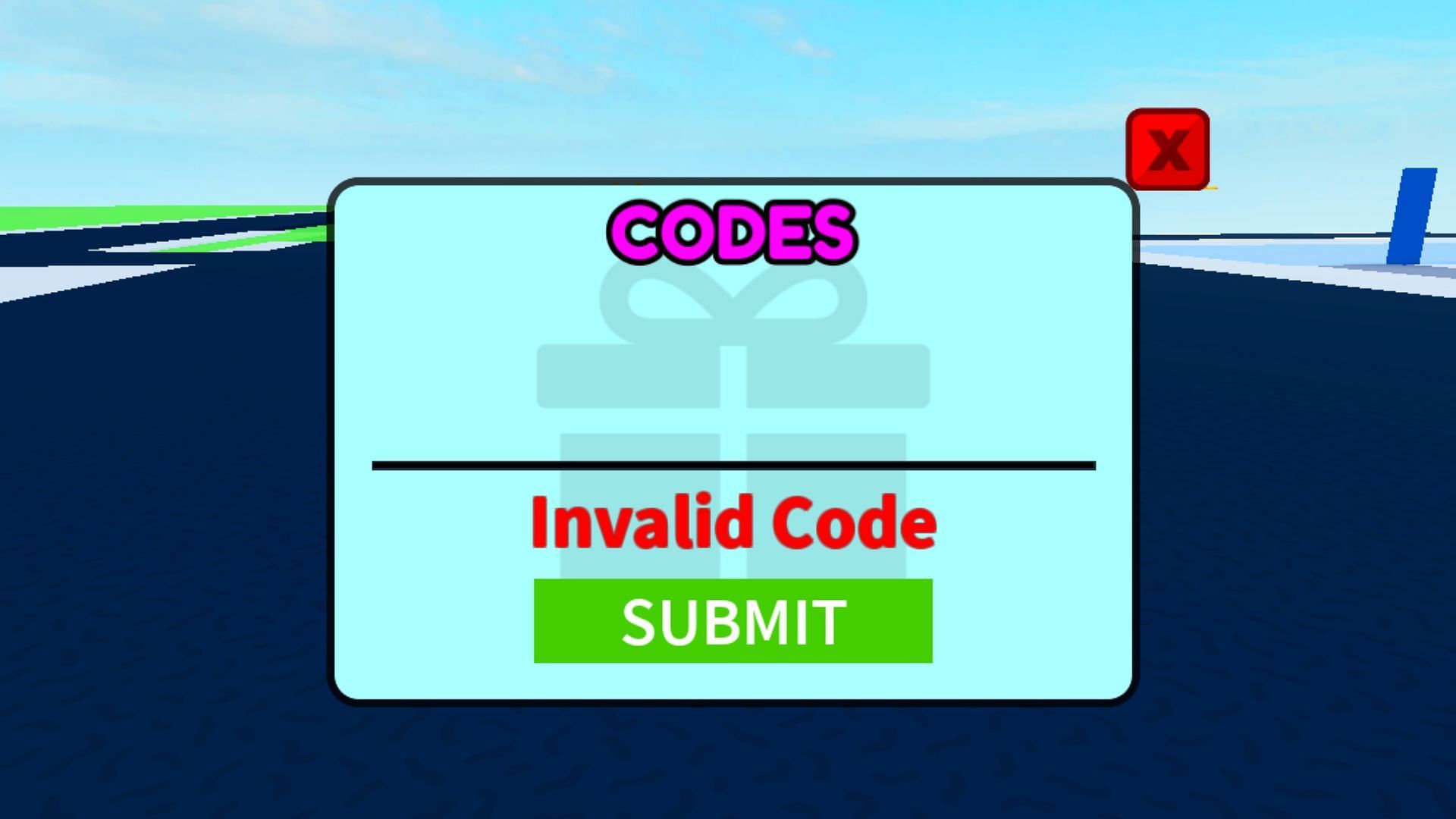The "Invalid Code" error in Gas Station Tycoon 2 (Image via Roblox)